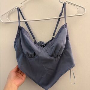 Windsor Elegant Lace Trim Top in Blue